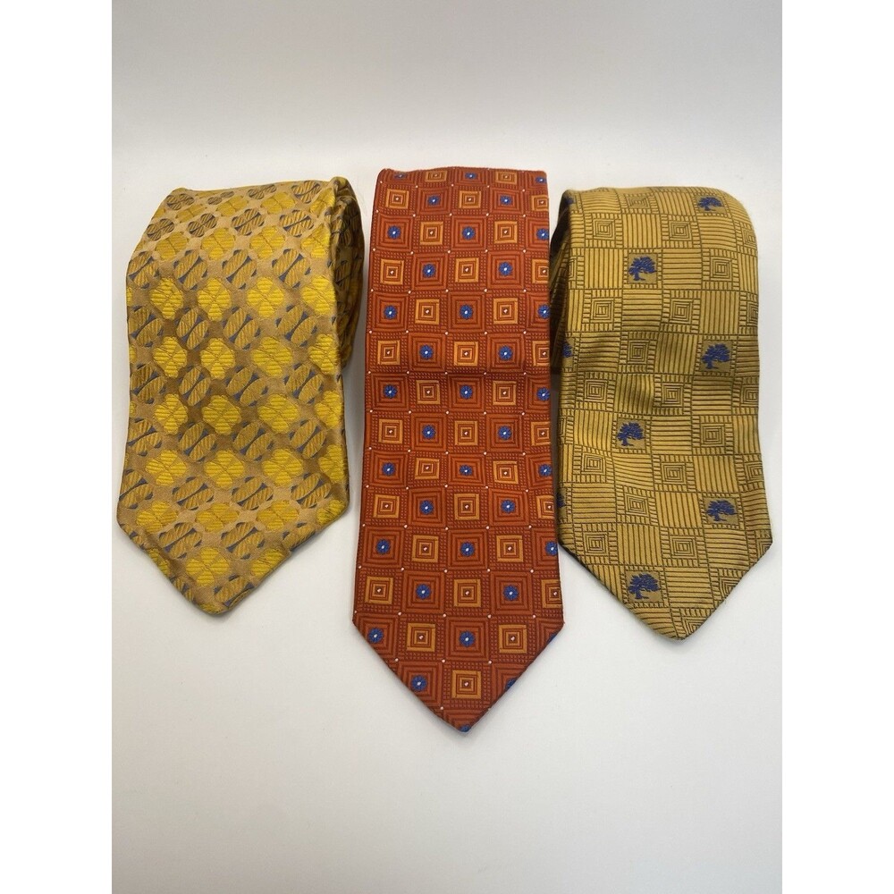 3 ROBERT TALBOTT Best of Class Men's Silk Neckties Made In USA - 2 Gold 1 Orange